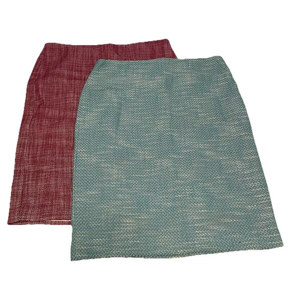 NWT 2 Talbots Skirts Womens 12 Teal/White & Maroon/White Tweed Pencil Classic - Picture 1 of 7